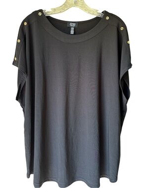 JONES NEW YORK Black Short Sleeve Top with Gold Shoulder Buttons Size 3X